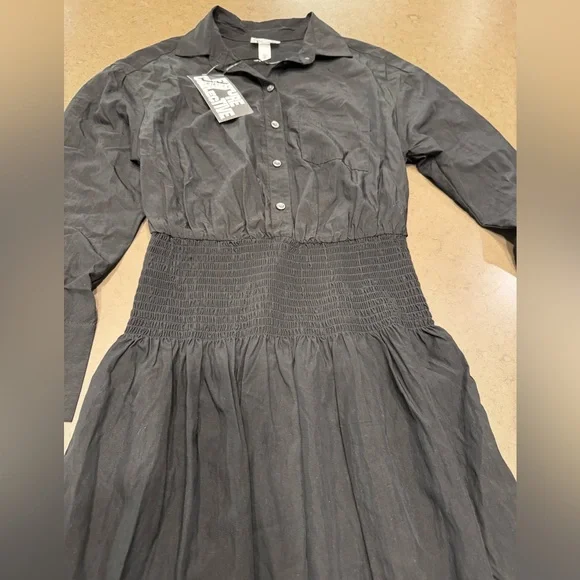 NWT FUTURE COLLECTIVE Collard Long Sleeve Smocked Midi Shirtdress - Sz: XXS - Picture 6 of 16